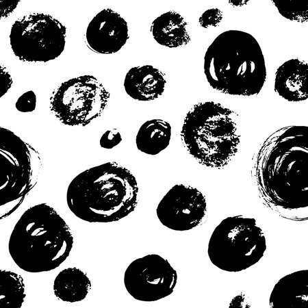 Grunge Sketch Hand Drawn Brush Circles Vector Seamless Pattern.のイラスト素材
