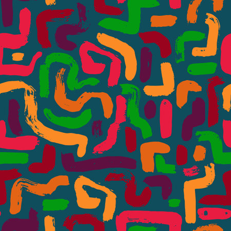 Dry Brush Colorful Strokes Seamless Pattern. Hand Drawn Artwork Abstract Vector Backgroundのイラスト素材