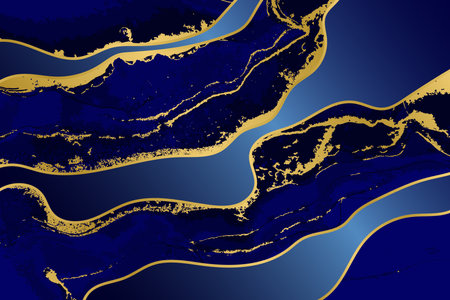 Dark Blue Waves and Swirls with Golden Layers Vector Artwork Texture.のイラスト素材