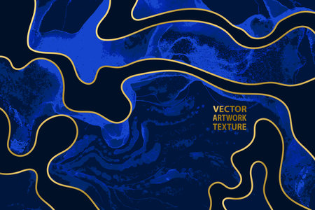 Dark Blue Waves and Swirls with Golden Layers Vector Artwork Texture.のイラスト素材