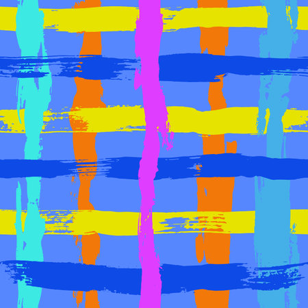 Colorful Hand Drawn Dry Brush Grid Seamless Pattern.のイラスト素材