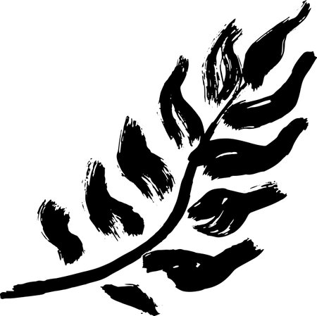 Artwork Dry Brush Free Hand Leaves Silhouetteのイラスト素材