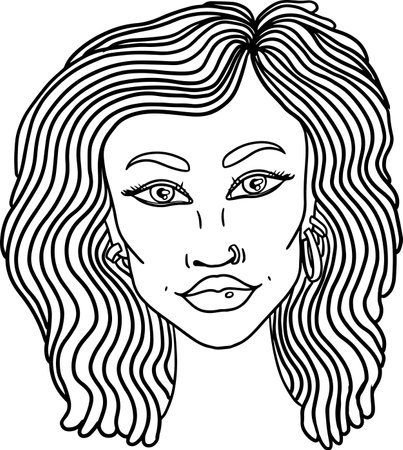 Doodle Girl Portrait for Adult Coloring Bookのイラスト素材