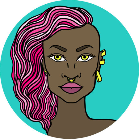 Hand Drawn Doodle Girl with Pink Hairのイラスト素材