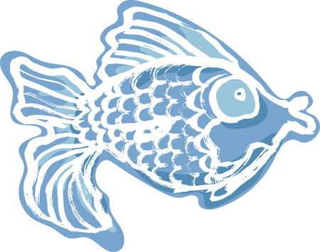 Artwork Dry Brush Ink Blue Fish Printのイラスト素材