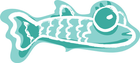 Artwork Dry Brush Ink Blue Fish Printのイラスト素材