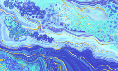 Marble Blue and Gold Abstract Background. Fluid Acrulic Art Imitation.の写真素材