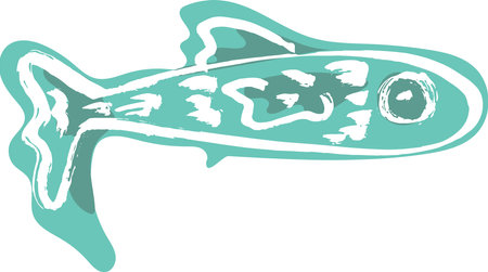 Artwork Dry Brush Ink Blue Fish Printのイラスト素材