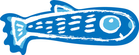Artwork Dry Brush Ink Blue Fish Printのイラスト素材