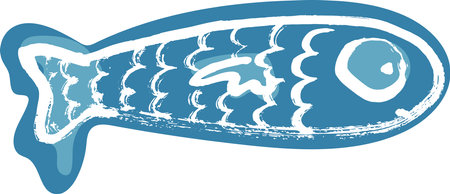 Artwork Dry Brush Ink Blue Fish Printのイラスト素材