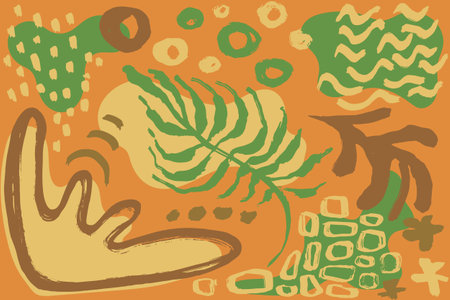 Abastract Contemporary Dry Brush Green and Orange Printのイラスト素材