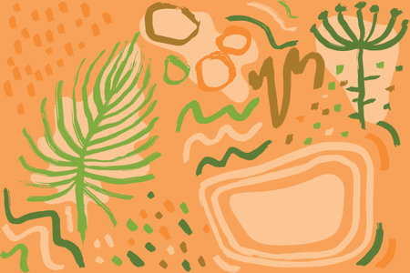 Abastract Contemporary Dry Brush Green and Orange Printのイラスト素材