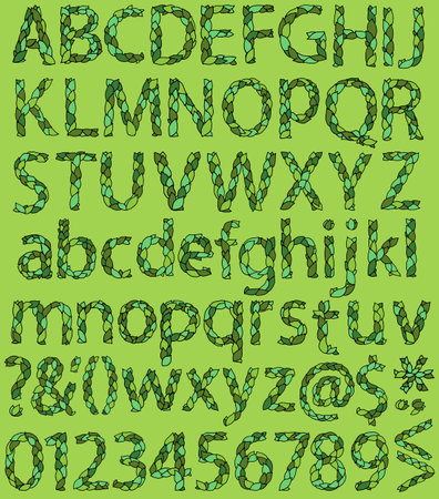 Green Leaves Pattern Sketch Fontのイラスト素材