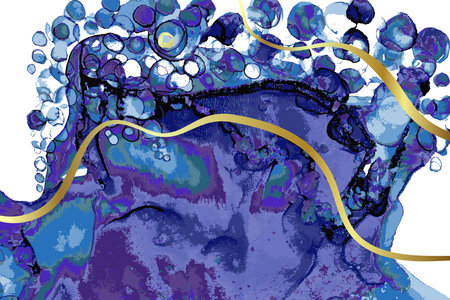 Blue and Gold Round Drops Watercolor Vector Backgroundのイラスト素材