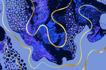 Dark Blue and Gold Round Drops Watercolor Vector Backgroundのイラスト素材