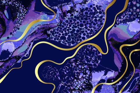 Dark Blue and Gold Round Drops Watercolor Vector Backgroundのイラスト素材