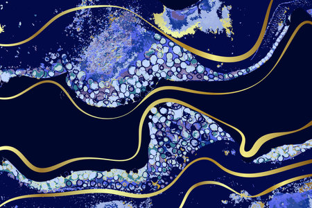 Dark Blue and Gold Round Drops Watercolor Vector Backgroundのイラスト素材