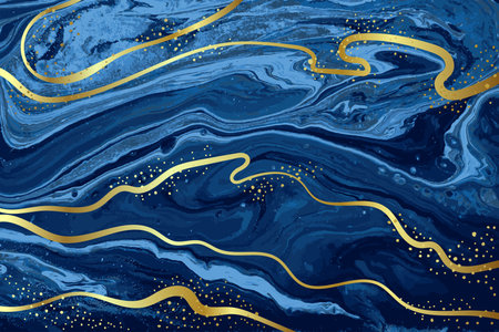 Dark Blue and Gold Marble Abstract Vector Backgroundのイラスト素材