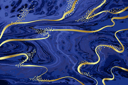Dark Blue and Gold Marble Abstract Vector Backgroundのイラスト素材