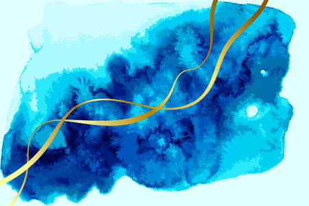 Blue and Gold Wave Artwork Watercolor Vector Template.のイラスト素材