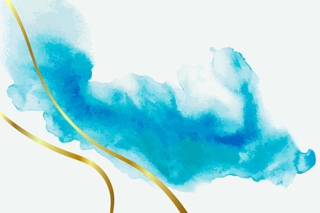 Blue and Gold Wave Artwork Watercolor Vector Template.のイラスト素材
