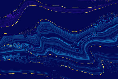 Marble Dark Blue and Gold Abstract Background. Fluid Acrulic Art Imitation.の写真素材
