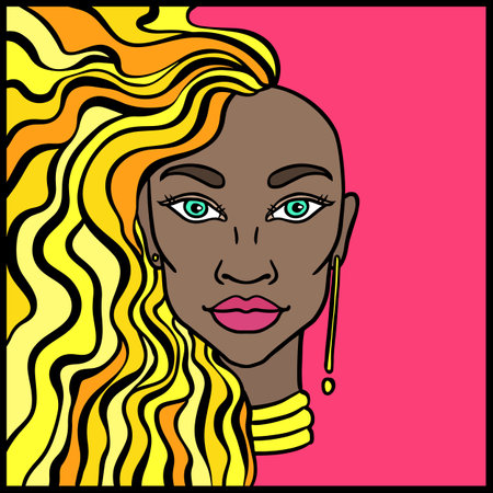 Blond Hair Girl Portrait in Pink Backgroundのイラスト素材