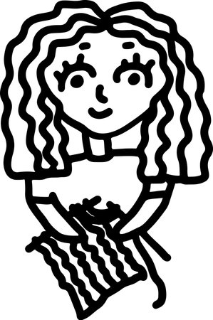 Girl with Knitting Sketch Iconのイラスト素材