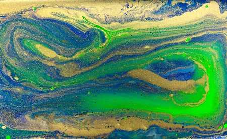 Gold, Yellow and Blue Marble Liquid Pattern.の写真素材