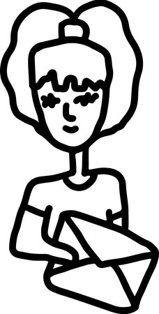 Woman Holding a Big Letter. Sketch Styleのイラスト素材