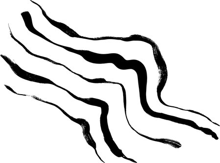 Black Ink Hand Drawn Free Hand Wave Brush Strokes.のイラスト素材