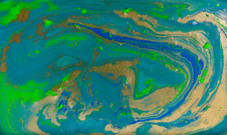 Blue, Green and Gold Ebru Pattern Imitationの写真素材