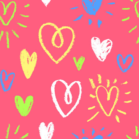 Romantic Pink Chalk Hearts Seamless Patternのイラスト素材