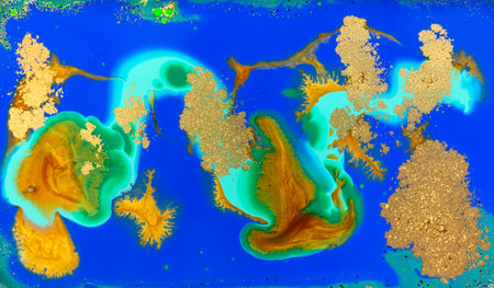 Elegant Blue and Gold Liquid Ink Artwork Patternの写真素材