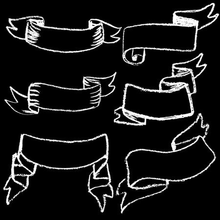 Chalk Ribbon Banner Sketch Setのイラスト素材