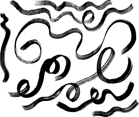 Grunge Dry Brush Ink Strokes Free Hand Set.のイラスト素材