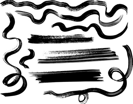 Grunge Dry Brush Ink Strokes Free Hand Set.のイラスト素材