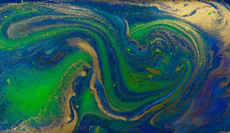 Gold, Yellow and Blue Marble Liquid Pattern.の写真素材