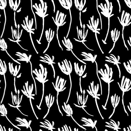 Dry Brush Flower Seamless Pattern. Hand Drawn Artwork Background.のイラスト素材