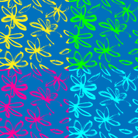 Dry Brush Flower Seamless Pattern. Hand Drawn Artwork Background.のイラスト素材