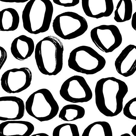 Abstract Grunge Ink Free Hand Round Elements Seamless Pattern.のイラスト素材