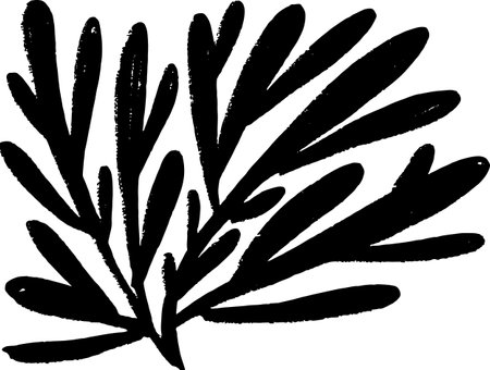 Simple Chalk Grunge Branch with Oval Leavesのイラスト素材