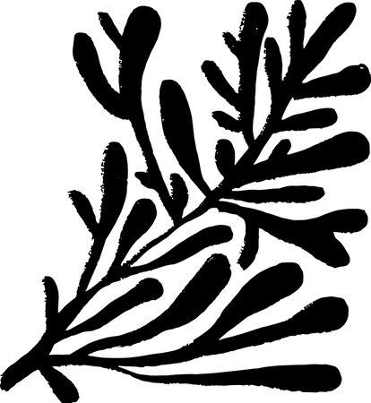 Simple Chalk Grunge Branch with Oval Leaves.のイラスト素材