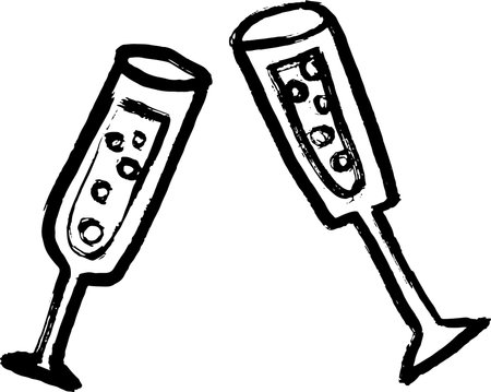 Grunge Handdrawn Dry Brush Ink Champagne Glasses Iconのイラスト素材