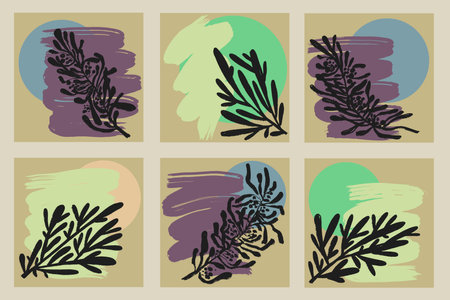 Hand Drawn Minimalist Abstract Plant Contemporary Posters Setのイラスト素材