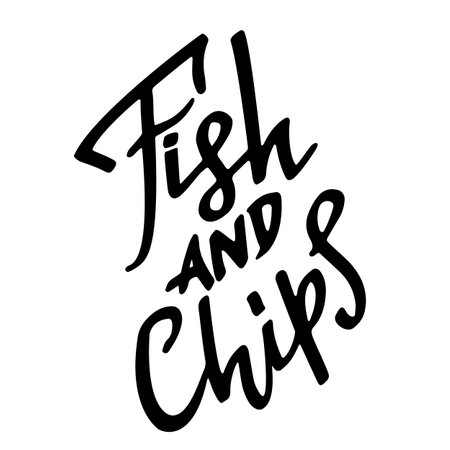 Fish and chips. Hand Drawn Modern Dry Brush Lettering. Vector Illustration.のイラスト素材