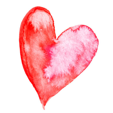 Red and Pink Hand Drawn Watercolor Spots Heart Isolated on White Backgroundの写真素材