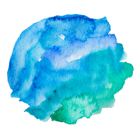 Blue and Green Hand Drawn Watercolor Spots Round Bannerの写真素材