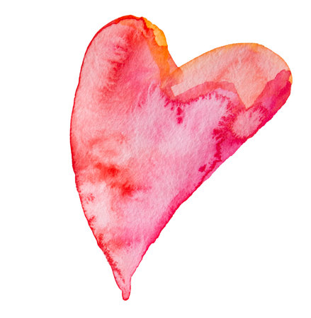 Red and Pink Hand Drawn Watercolor Spots Heart Isolated on White Backgroundの写真素材
