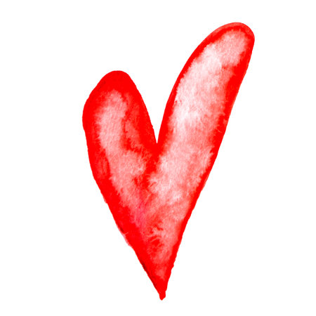 Red and Pink Hand Drawn Watercolor Spots Heart Isolated on White Backgroundの写真素材